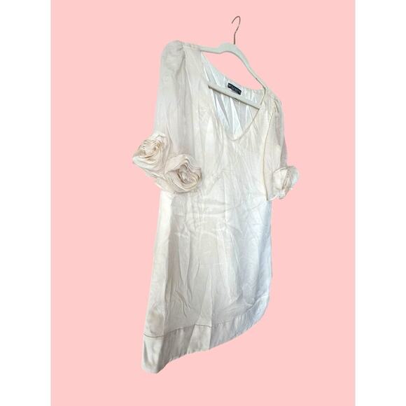 Nicola Bertti Cream Shift Dress Rose Appliqués Y2K Med.Large Classic Bridal Soft - Picture 3 of 14